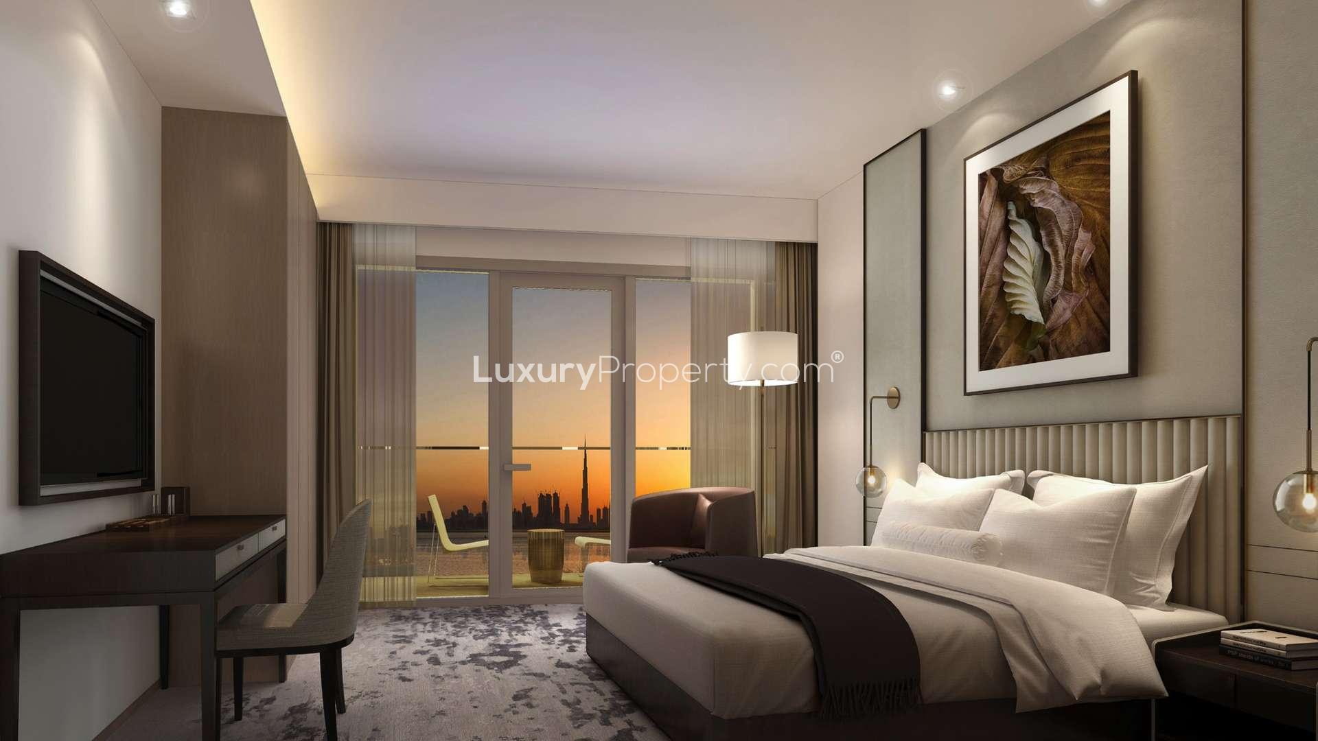 Stunning high-rise apartment buildings at Address Harbour Point, Dubai Creek Harbour skyline view