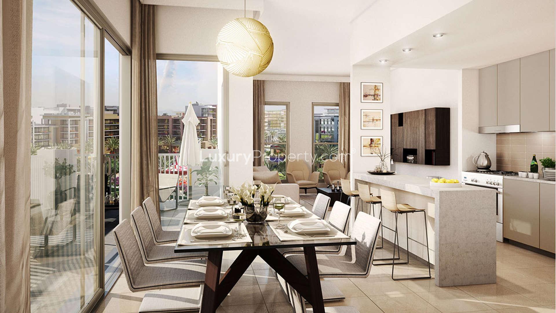 Contemporary living room in two-bedroom apartment, Safi Apartments, Town Square Dubai