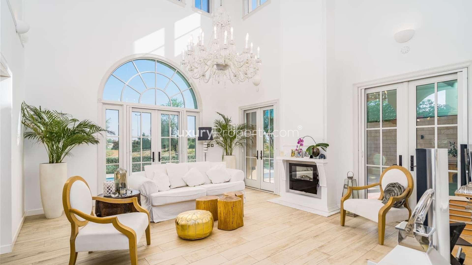 Luxurious bathroom with freestanding tub in Jumeirah Golf Estates villa for sale