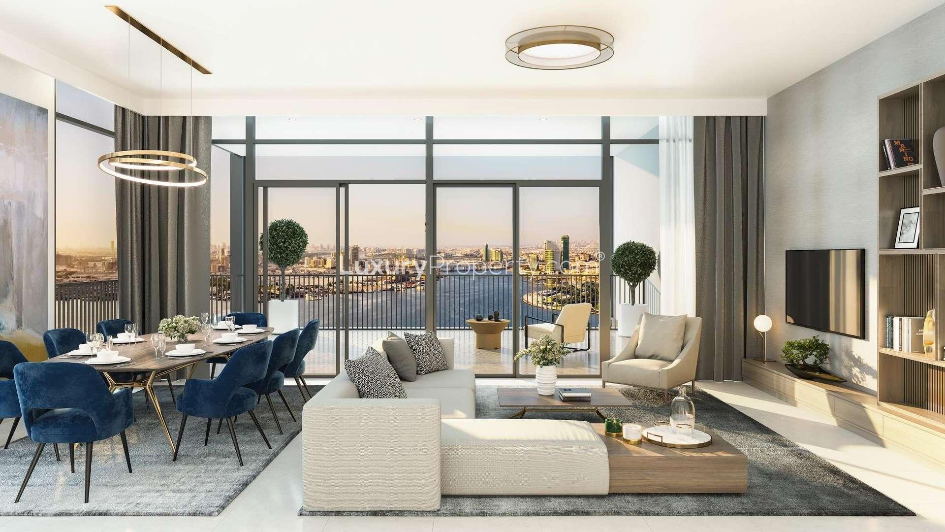 Modern two-bedroom apartment balcony view in Creek Edge with stylish interior design