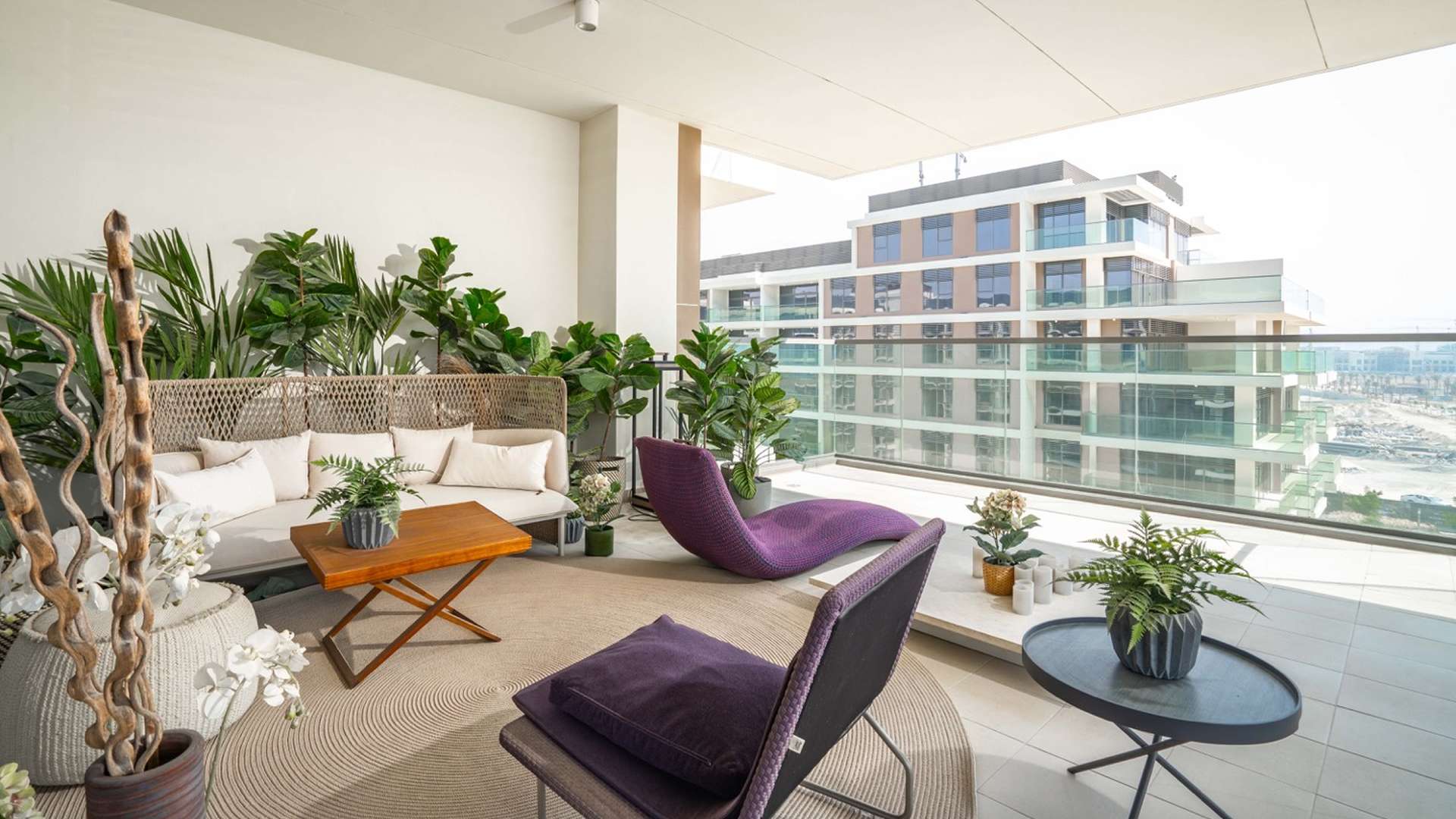Elegant living room in three-bedroom apartment, Mulberry, Dubai Hills Estate, featuring modern furnishings
