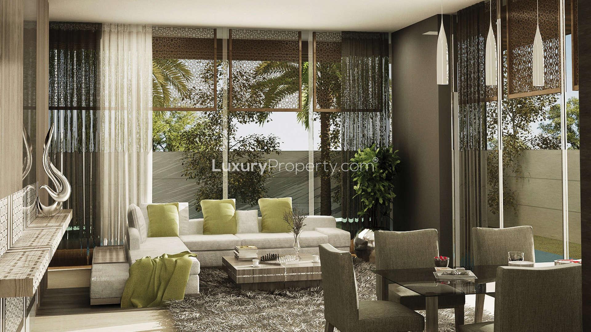 Luxurious living room in 4-bedroom Dunes Villa, Nudra, Saadiyat Island, for sale