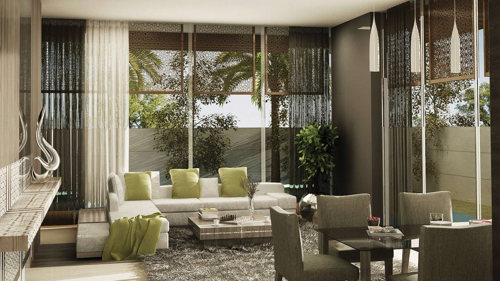 Luxurious living room in 4-bedroom Dunes Villa, Nudra, Saadiyat Island, for sale