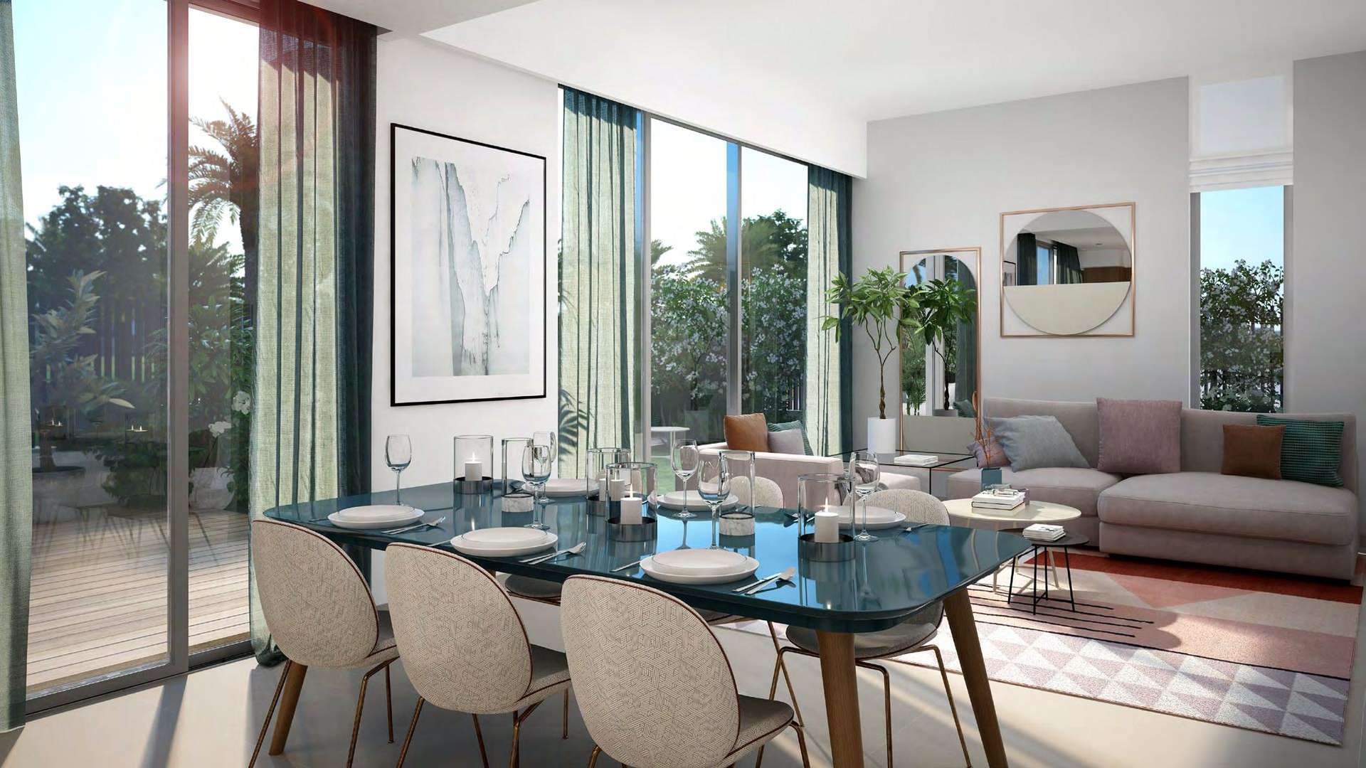 Modern dining and living area in four-bedroom townhouse, Arabian Ranches III, Jumeirah Village Circle