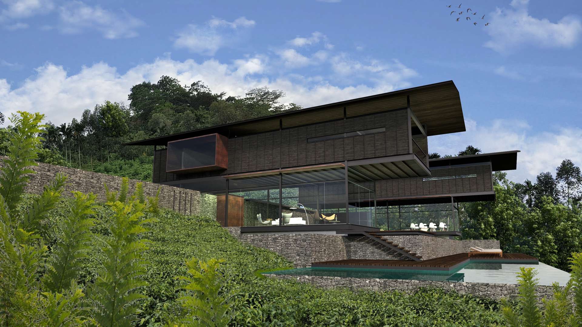 Modern villa interior with panoramic mountain views, Santani Residences, Kandy, Sri Lanka