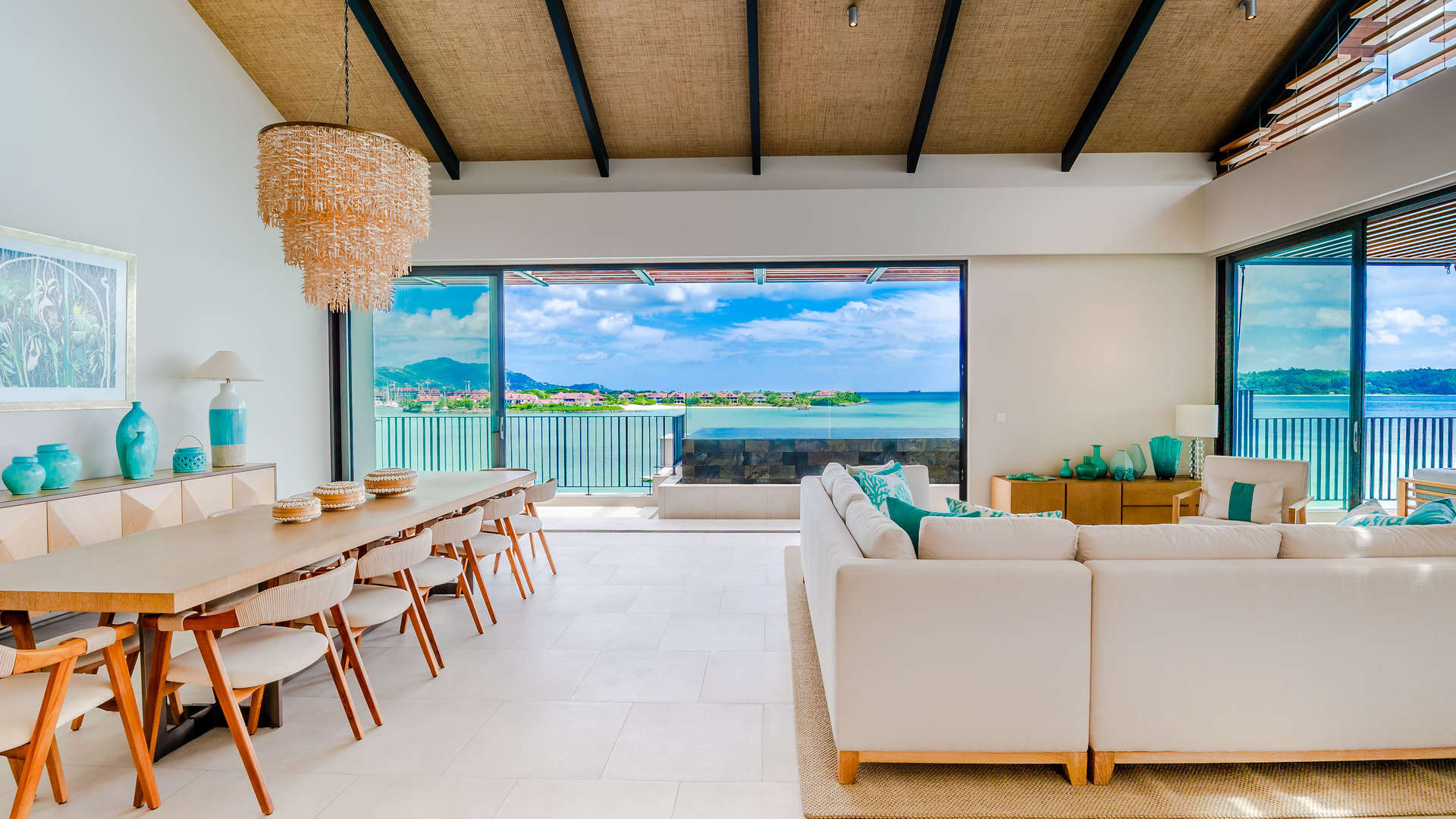 Luxurious penthouse terrace with ocean view in Mahe's Pangia Beach community