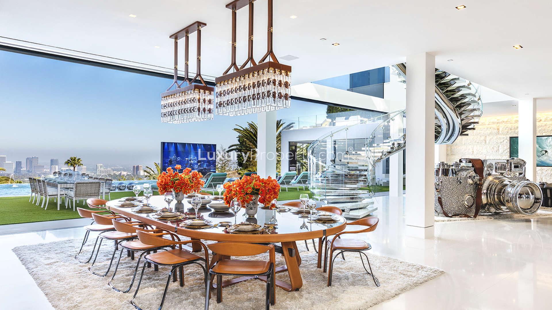 Luxury living room with modern decor in Bel Air villa, Los Angeles estate