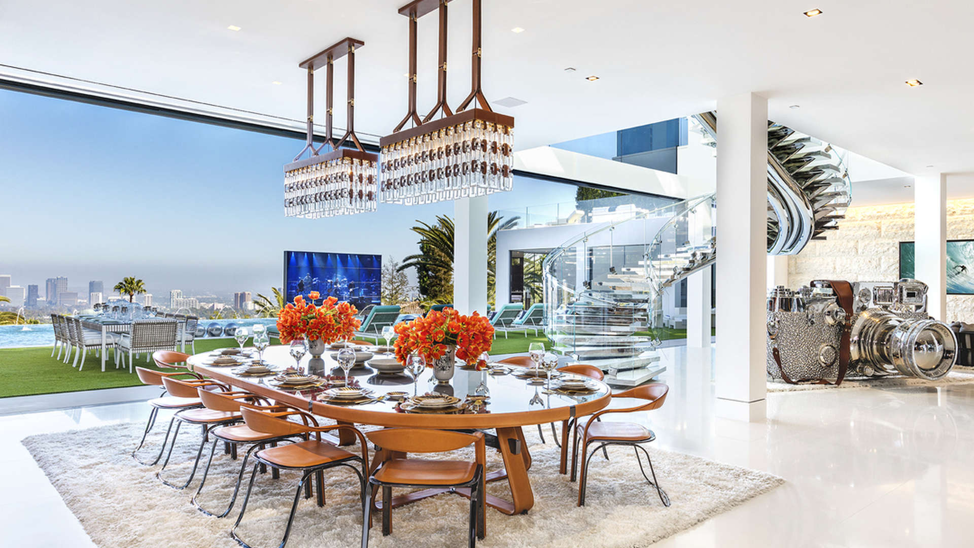 Luxury living room with modern decor in Bel Air villa, Los Angeles estate