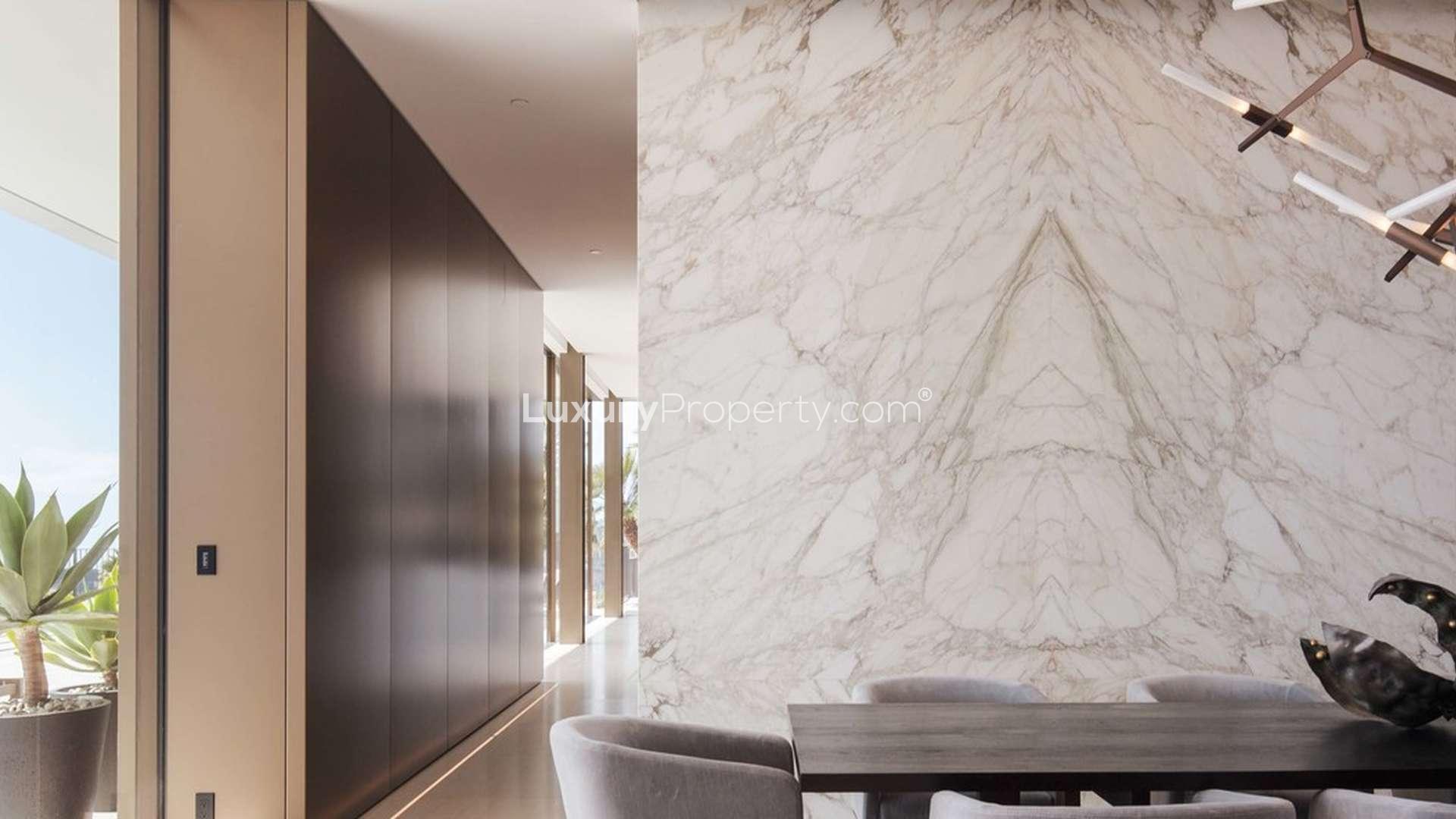 Luxurious living room with modern decor in nine-bedroom Bel Air villa, Los Angeles