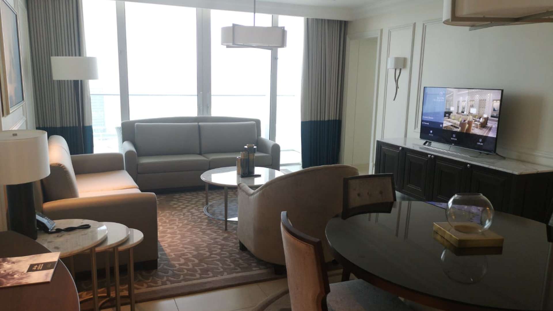 Luxury furnished living room in 1-bedroom apartment, Address Boulevard, Downtown Dubai