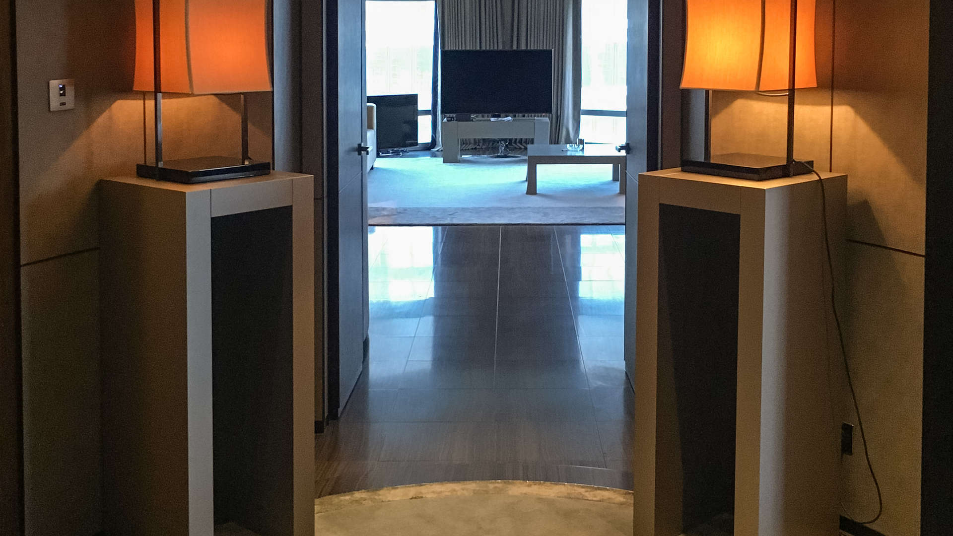 Luxurious Armani Residences apartment hallway with elegant lighting, Downtown Dubai, Burj Khalifa Area