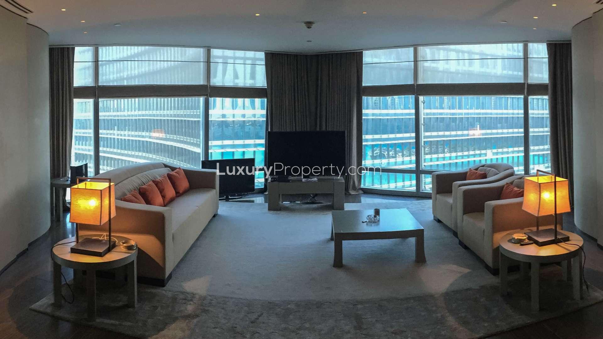 Elegant living room in luxury Armani Residences apartment, Burj Khalifa, Downtown Dubai
