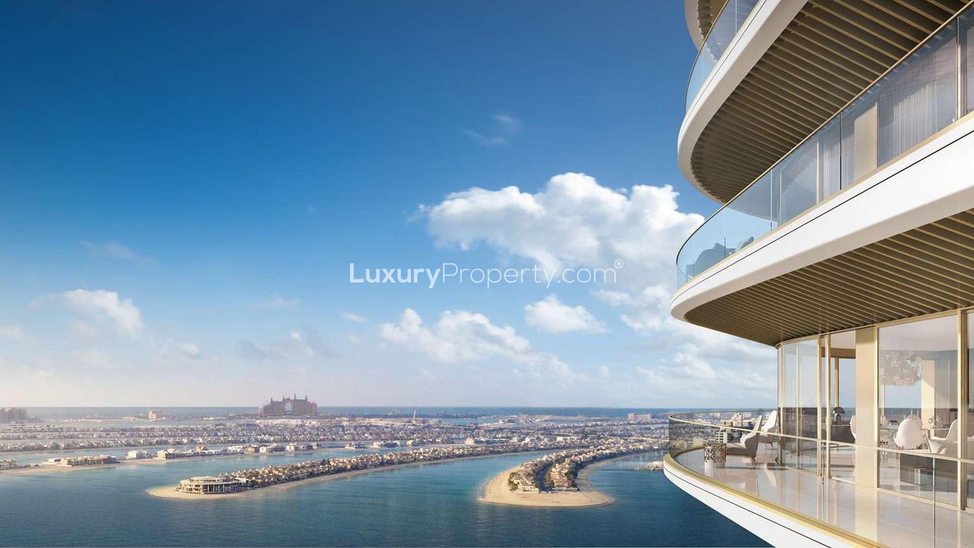 Tall modern towers at Elie Saab Residences, one-bedroom apartment for sale, sunny day