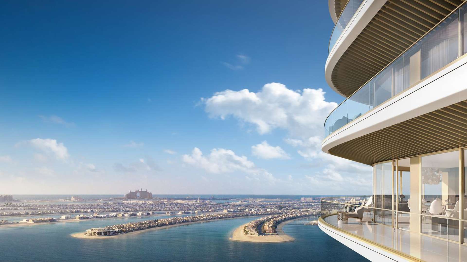 Tall modern towers at Elie Saab Residences, one-bedroom apartment for sale, sunny day