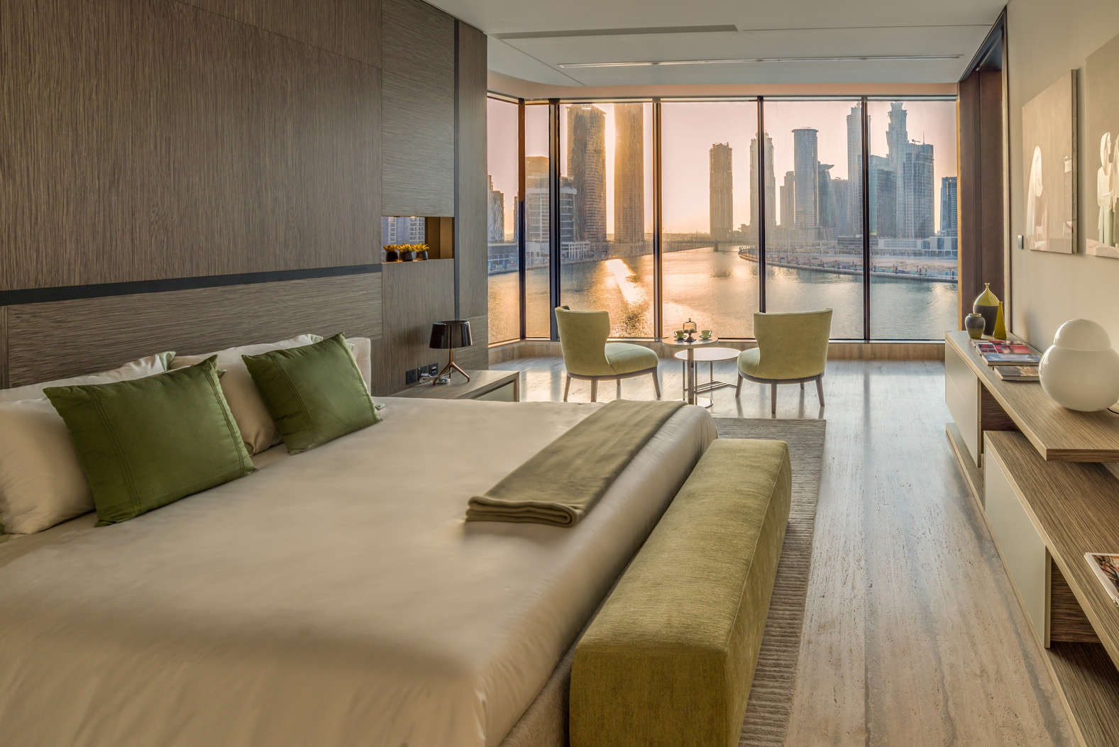 Luxurious walk-in closet in Volante apartment, Business Bay, Dubai, featuring elegant design details