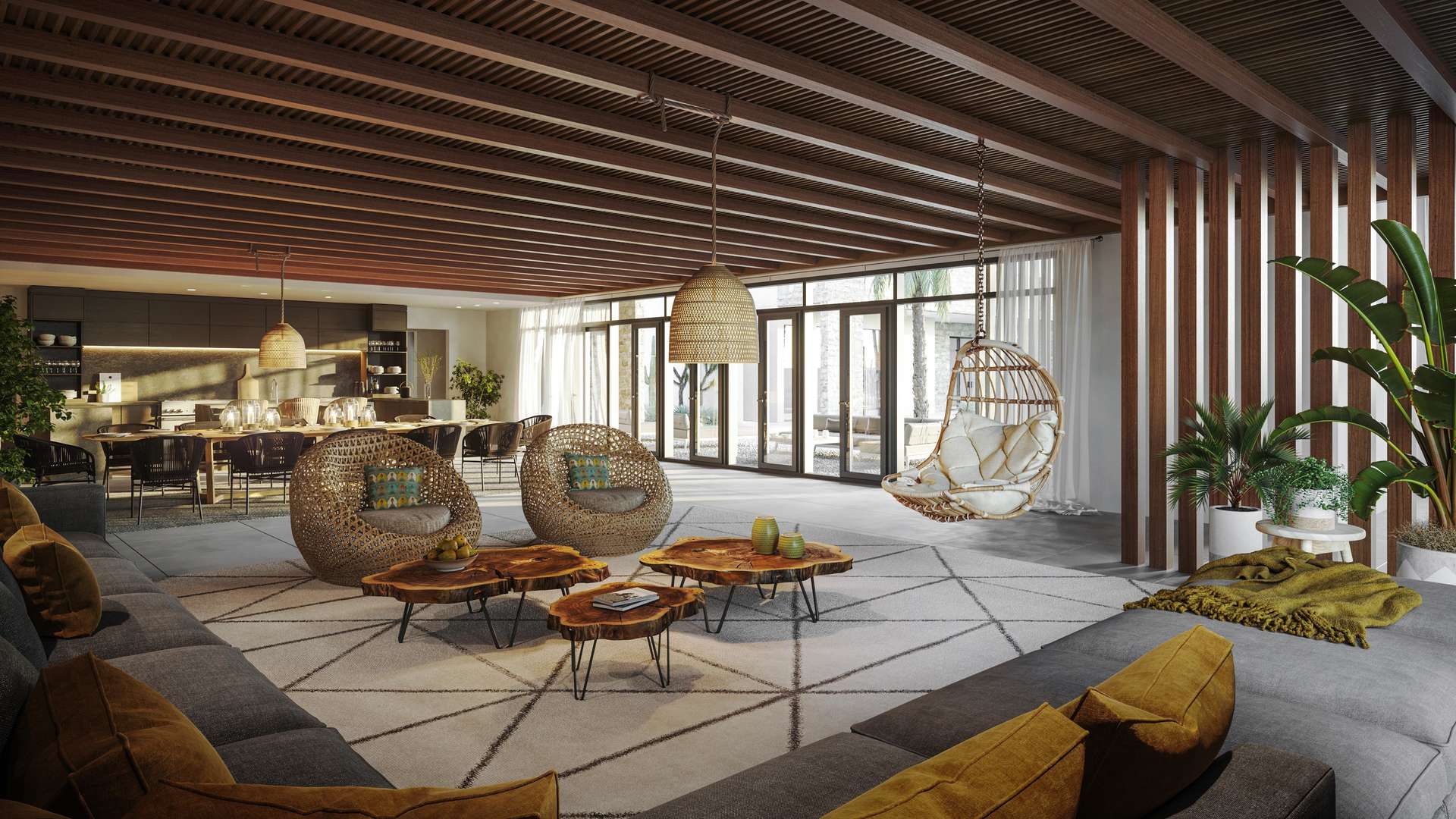 Elegant living area in Al Jurf Budoor Villa with modern decor and natural light