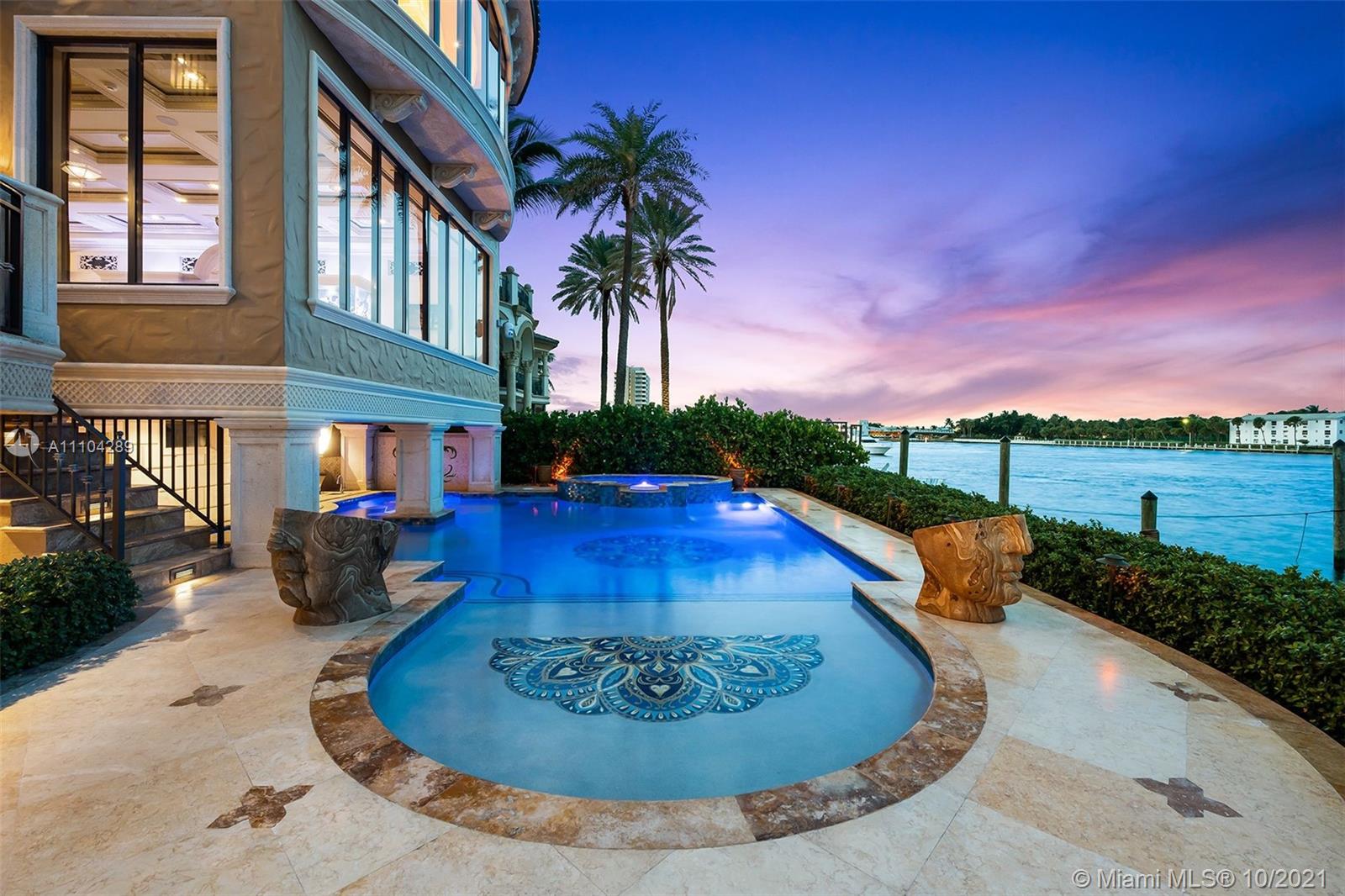Luxurious Miami villa with pool and waterfront view at sunset, Pompano Beach