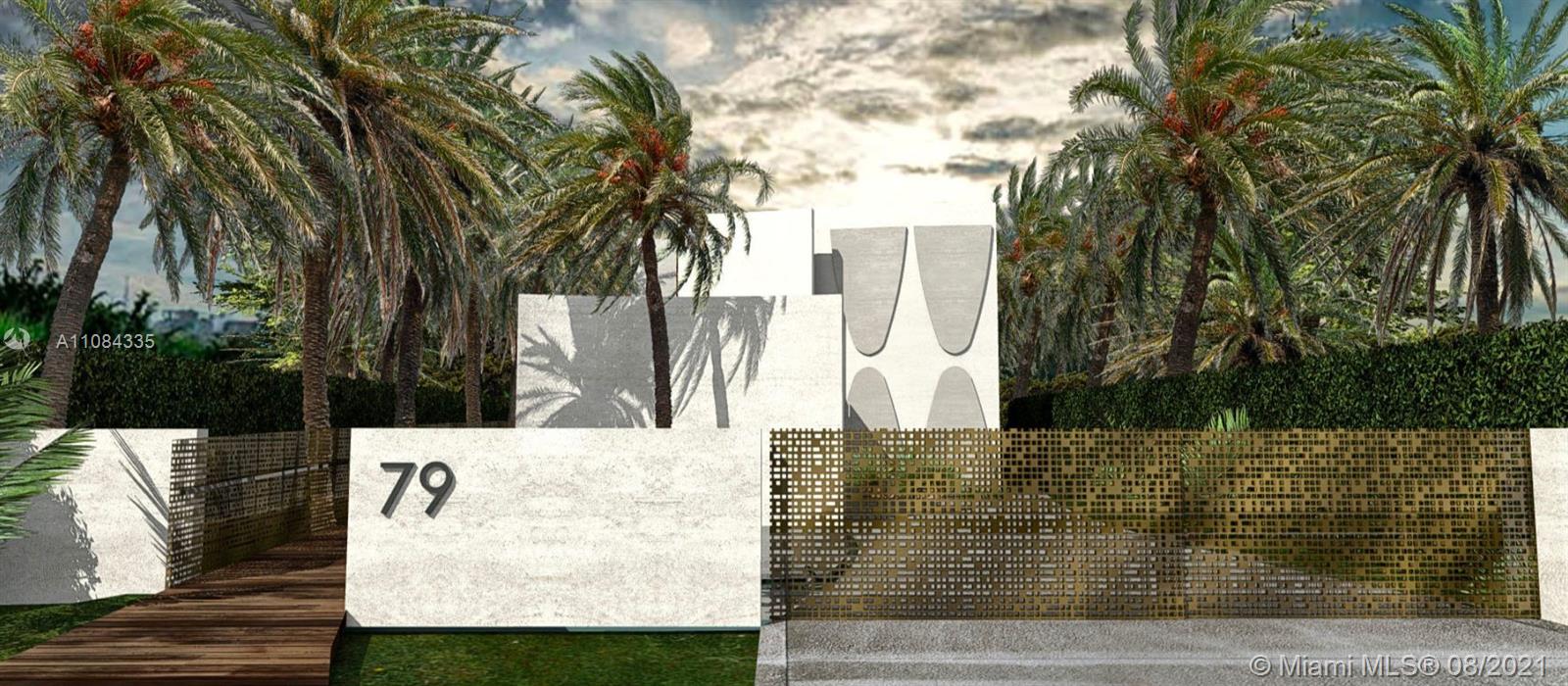 Modern villa entrance with palm trees in Miami, Florida, North Hibiscus Drive