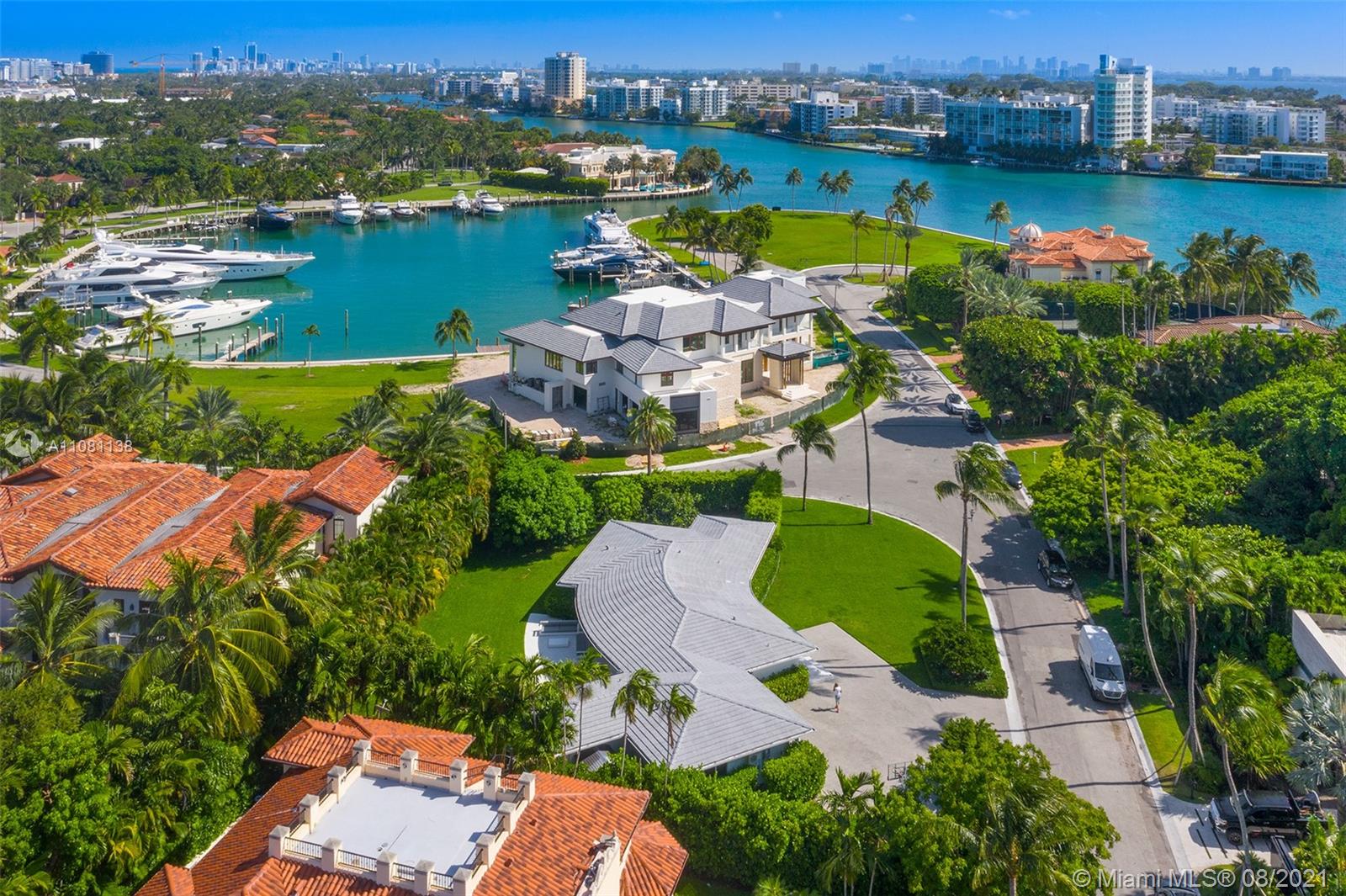 Aerial view of luxury villa for sale, 223 Bal Bay Dr, Bal Harbour, Miami