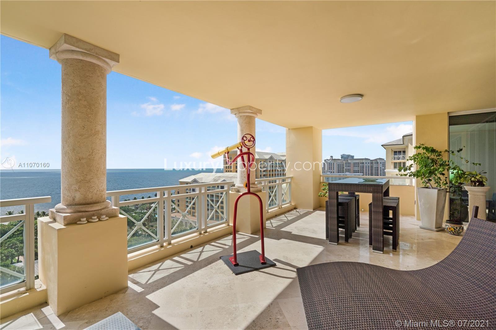Modern Key Biscayne penthouse view, oceanfront, lush gardens, Miami, Florida real estate