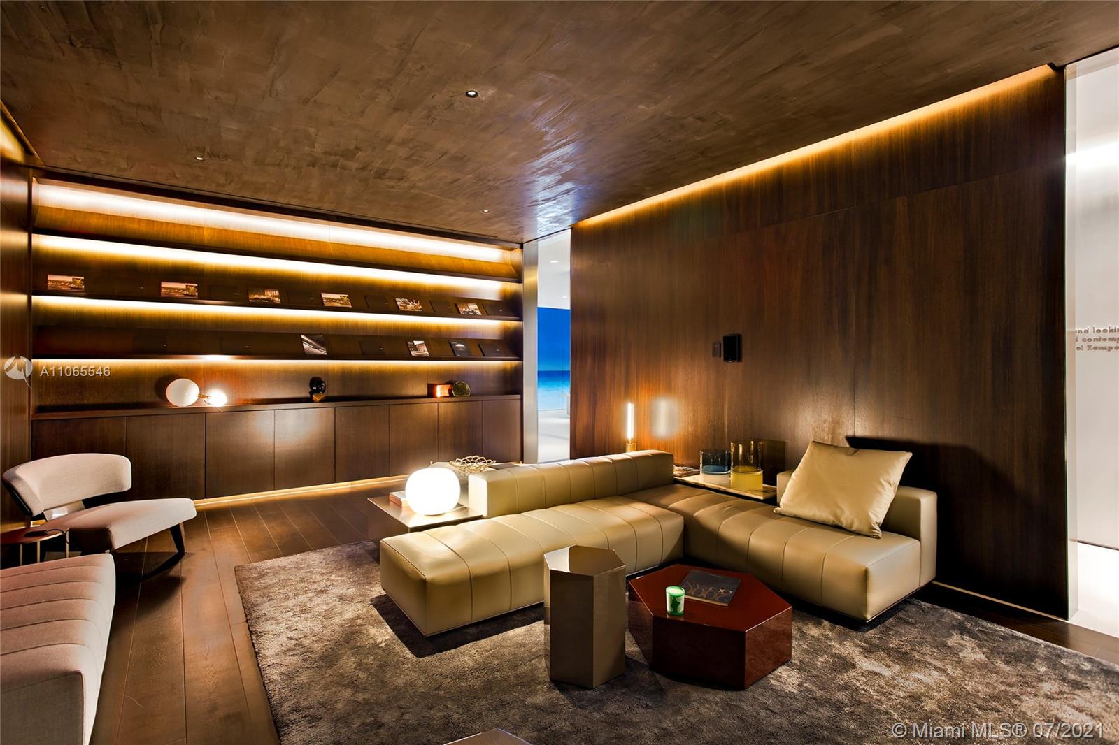 Modern living room in luxury six-bedroom penthouse, Hallandale Beach, Florida villa for sale