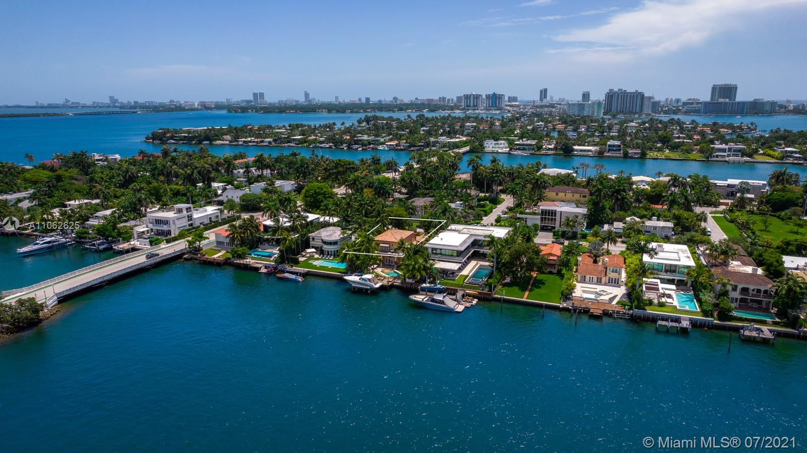 Aerial view of Miami skyline near 5 bed villa for sale, San Marino Drive