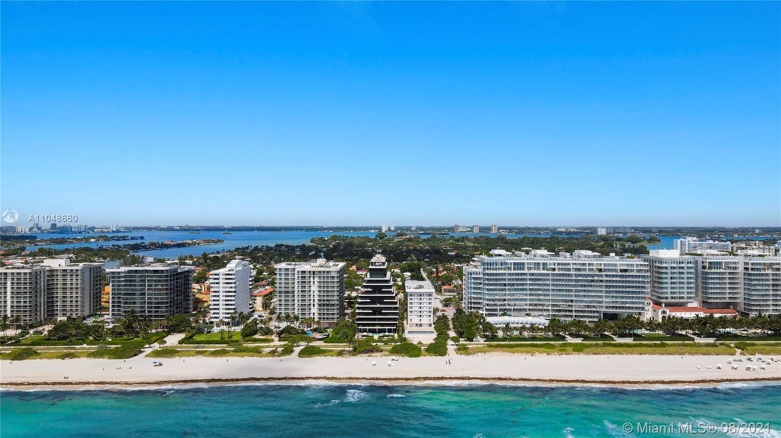 Aerial view of luxury oceanfront villas on Miami beach, Florida coastline