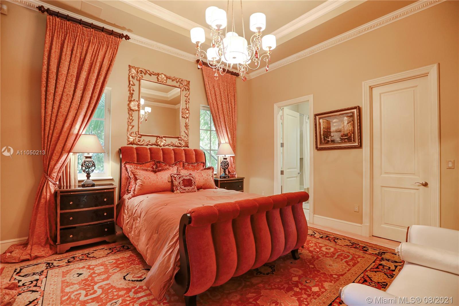 Exquisite seven-bedroom villa exterior with palm trees, Fisher Island, Miami, for sale