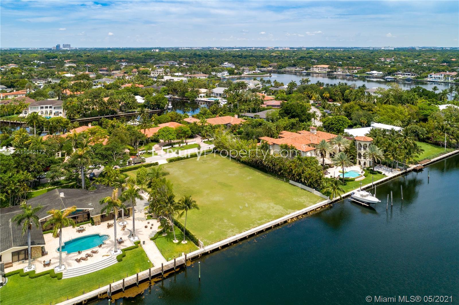 Aerial view of bayfront villa lot in Old Cutler Bay, Coral Gables, Miami for sale