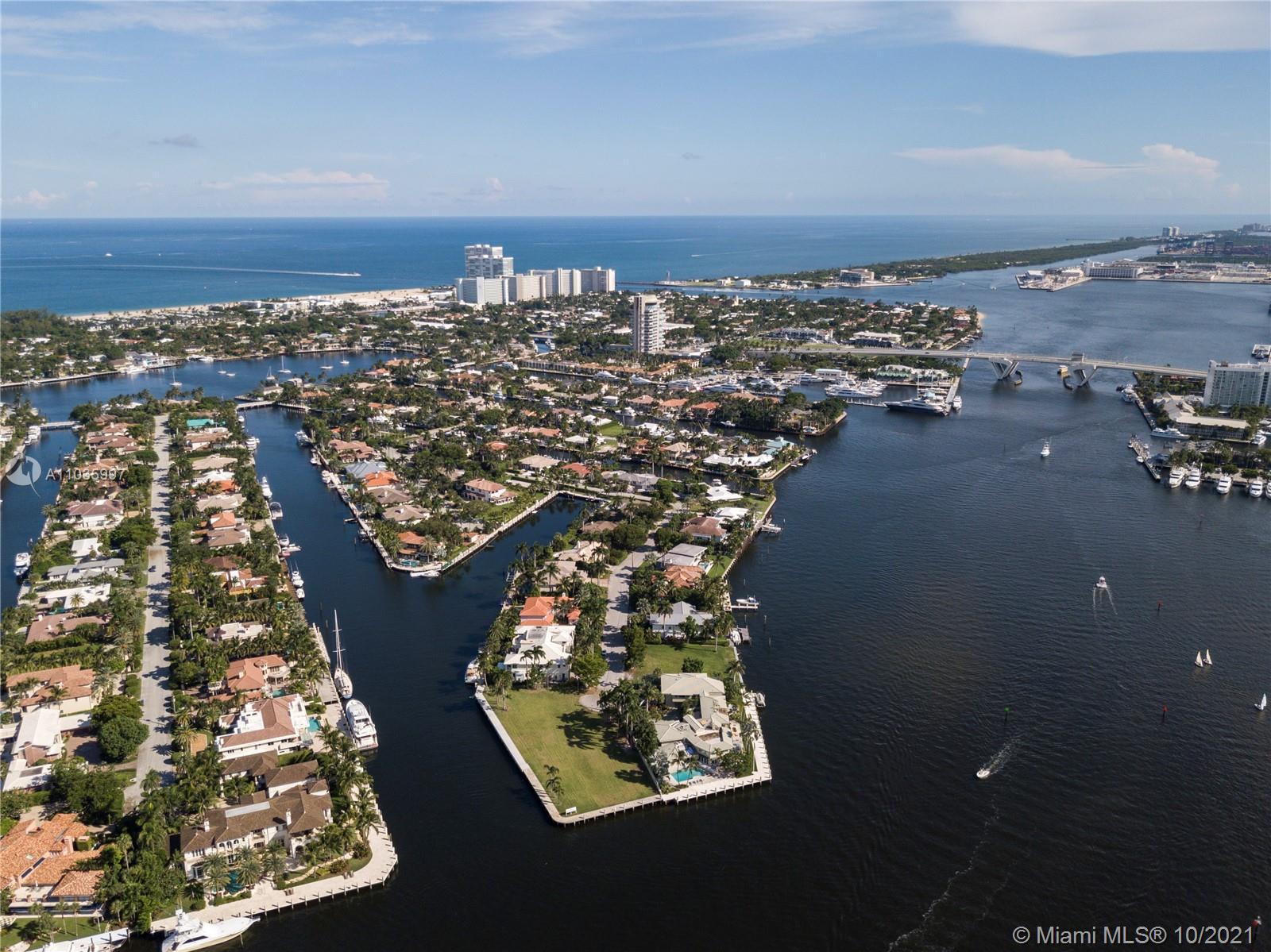 Aerial view of Fort Lauderdale waterfront villas for sale, Florida community, near ocean