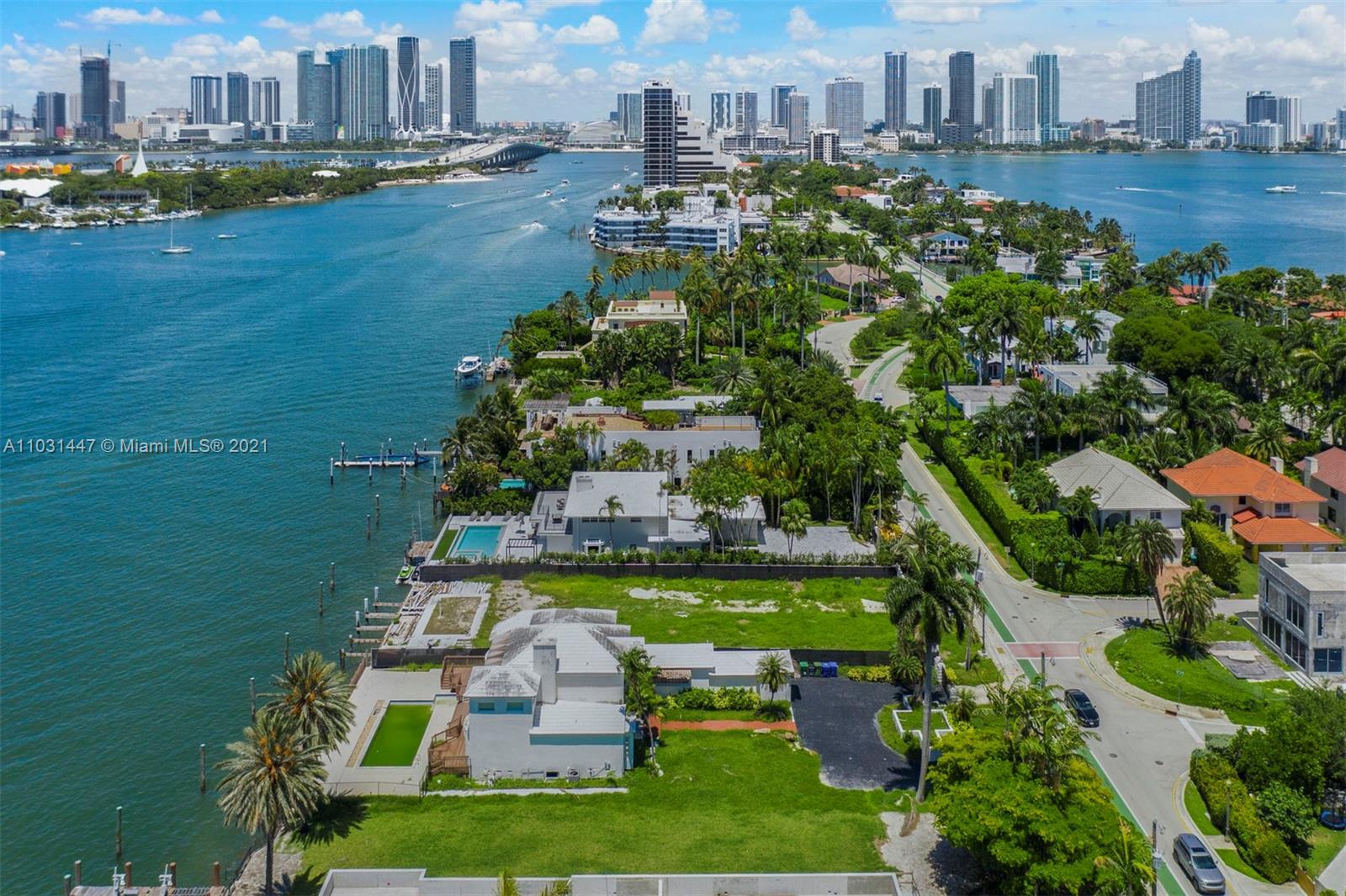 Aerial view of waterfront villa lot for sale on San Marco Island, Miami, Florida