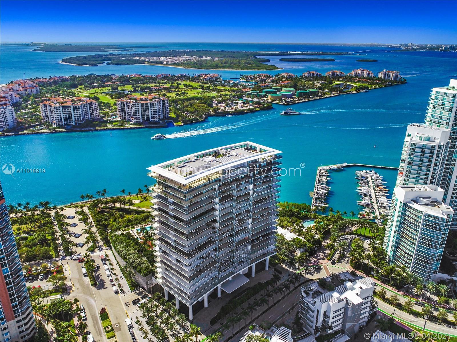 Luxurious Miami villa living room with stunning sea view at sunset, modern decor
