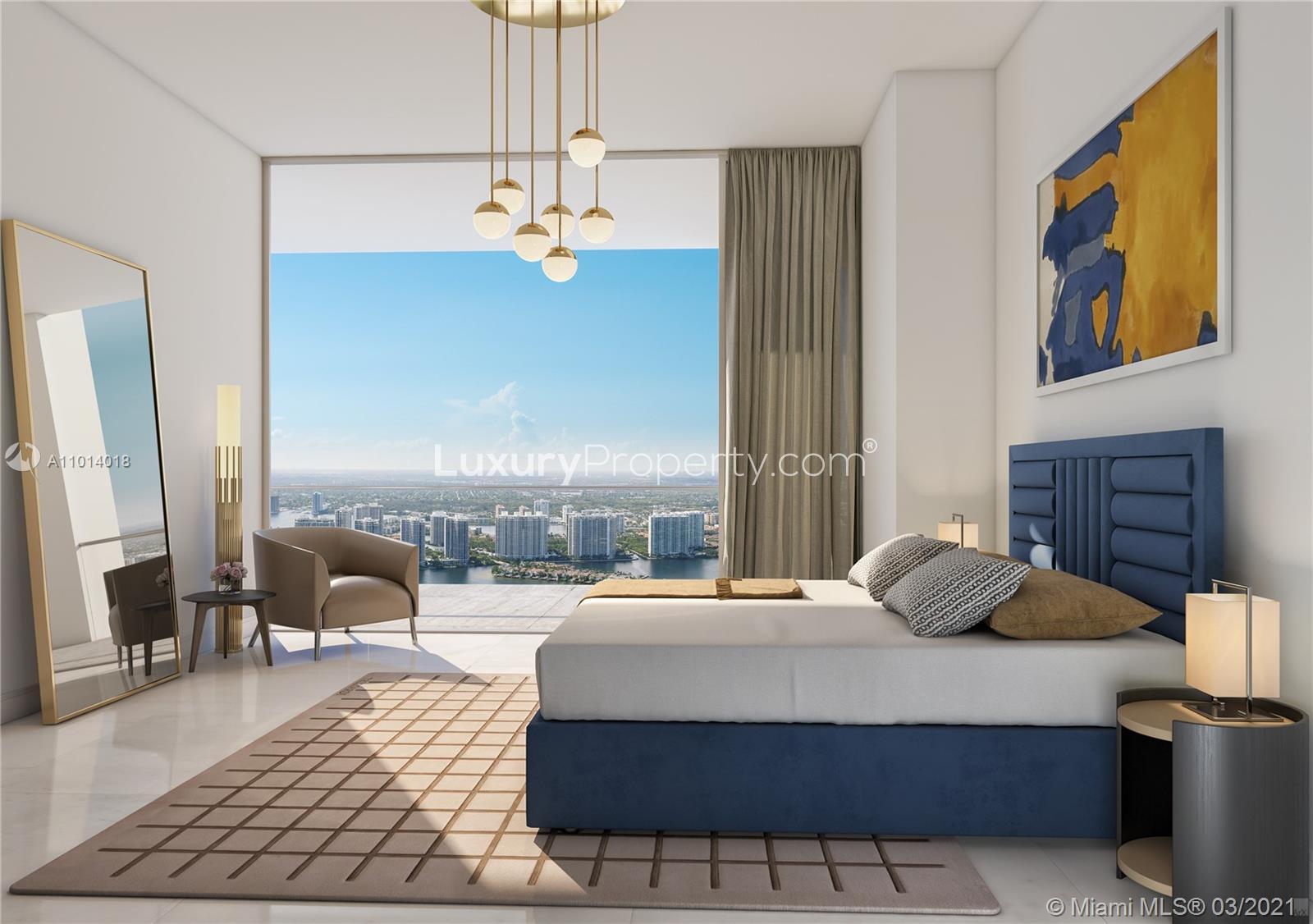 Modern luxury bathroom in oceanfront villa, Miami. Elegant design with marble finishes