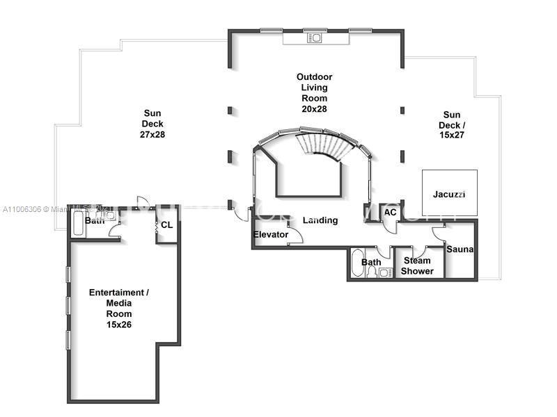 Luxurious Miami penthouse living room with grand piano and floor-to-ceiling windows