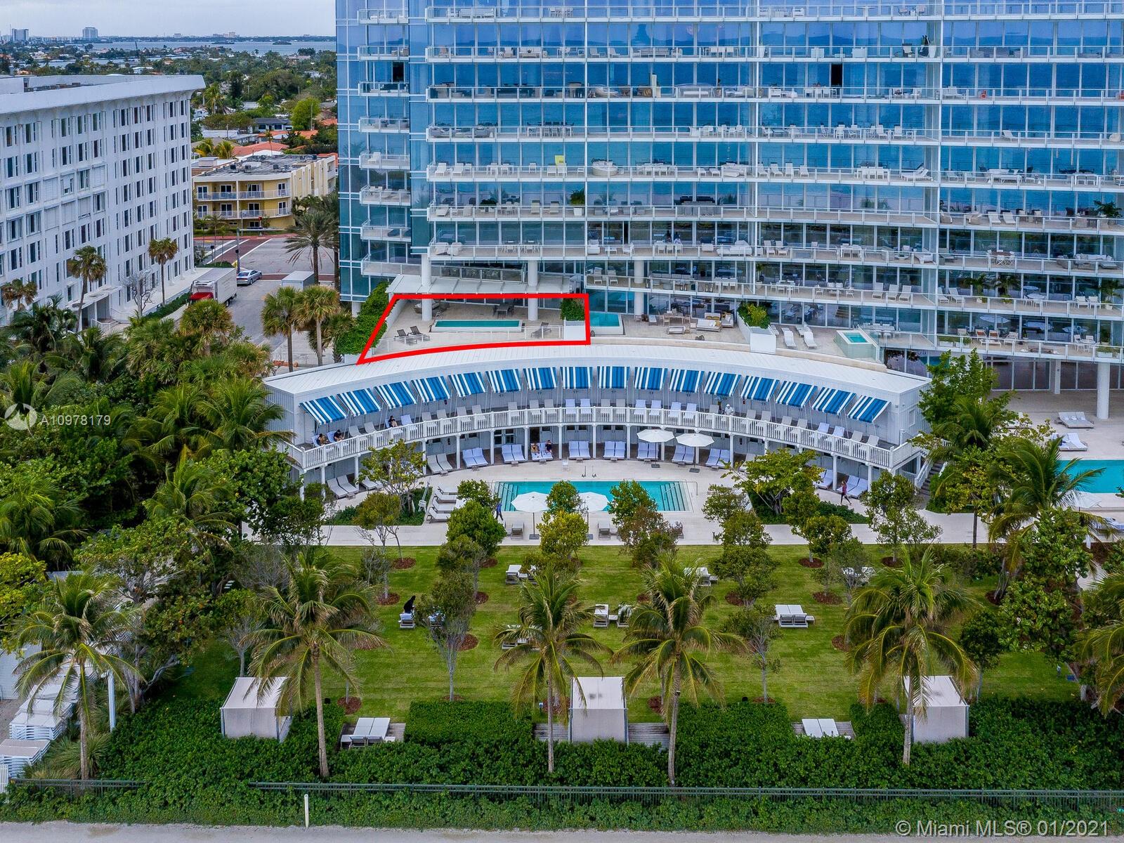 Aerial view of oceanfront villa for sale at 9001 Collins Ave, Miami, Florida