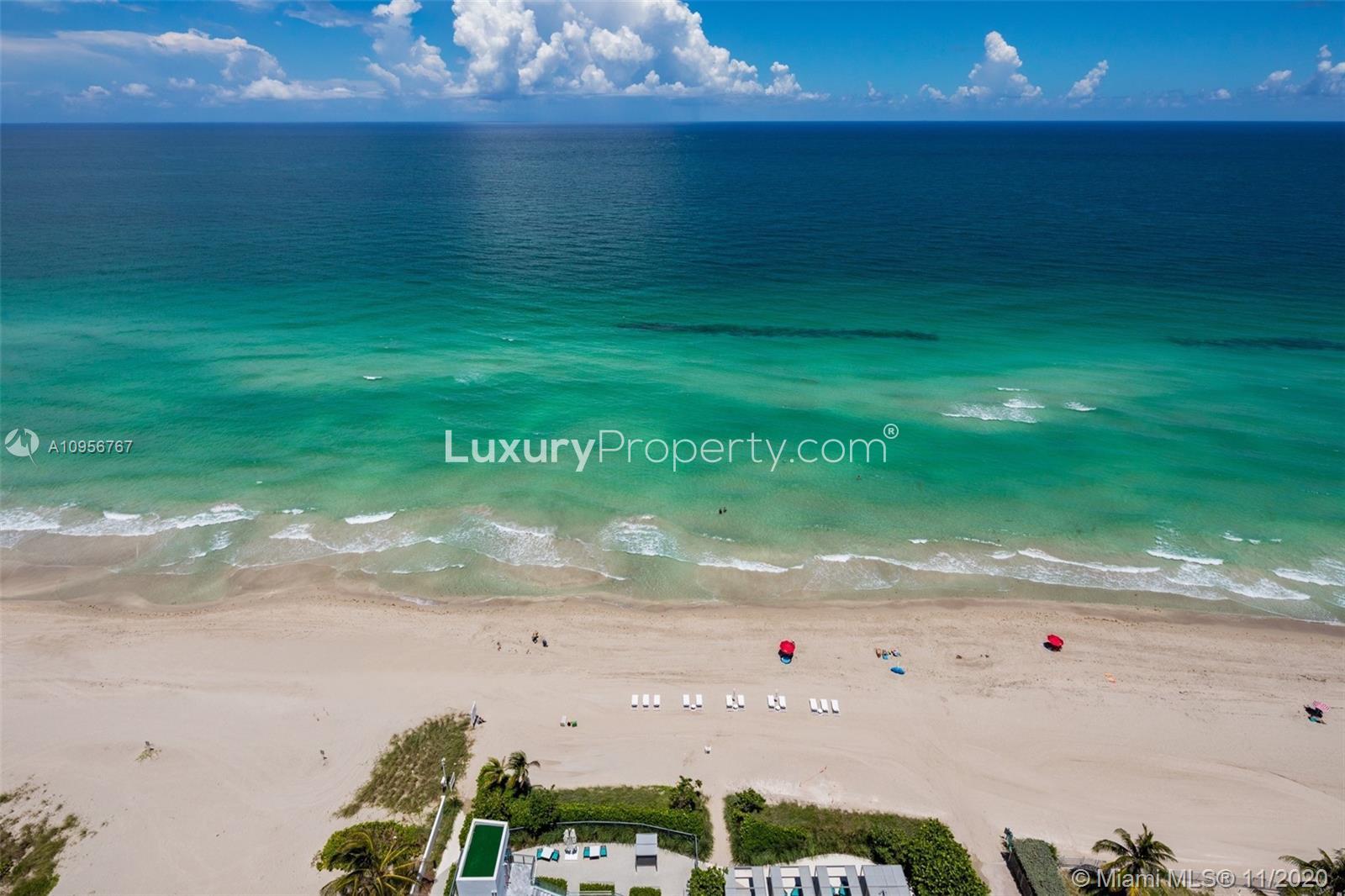 Aerial view of Miami beachfront near luxury villa in Sunny Isles, Florida