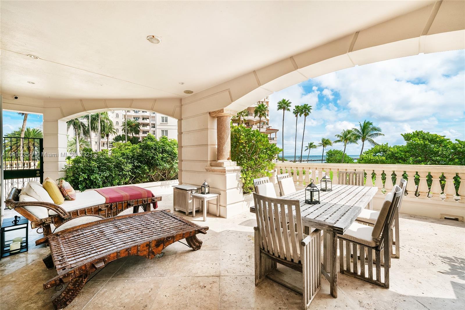 Ocean view from luxury villa terrace on Fisher Island, Miami, Florida