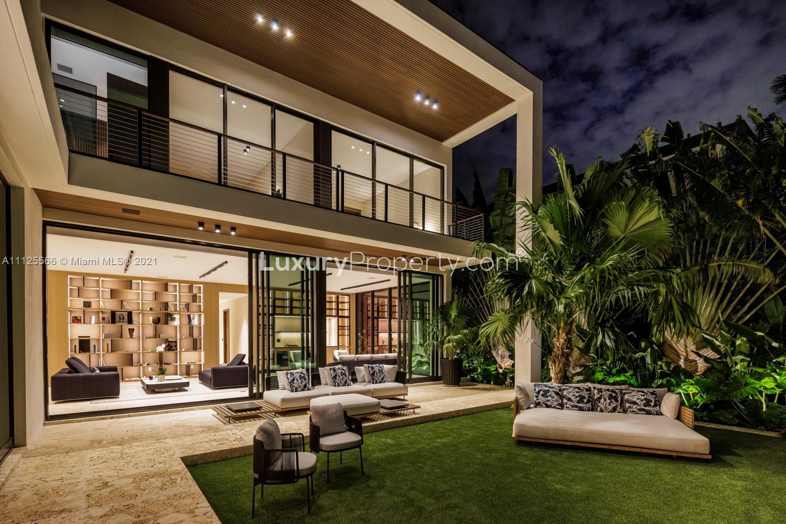 Luxurious Miami villa living room with modern design and garden view, LP10099