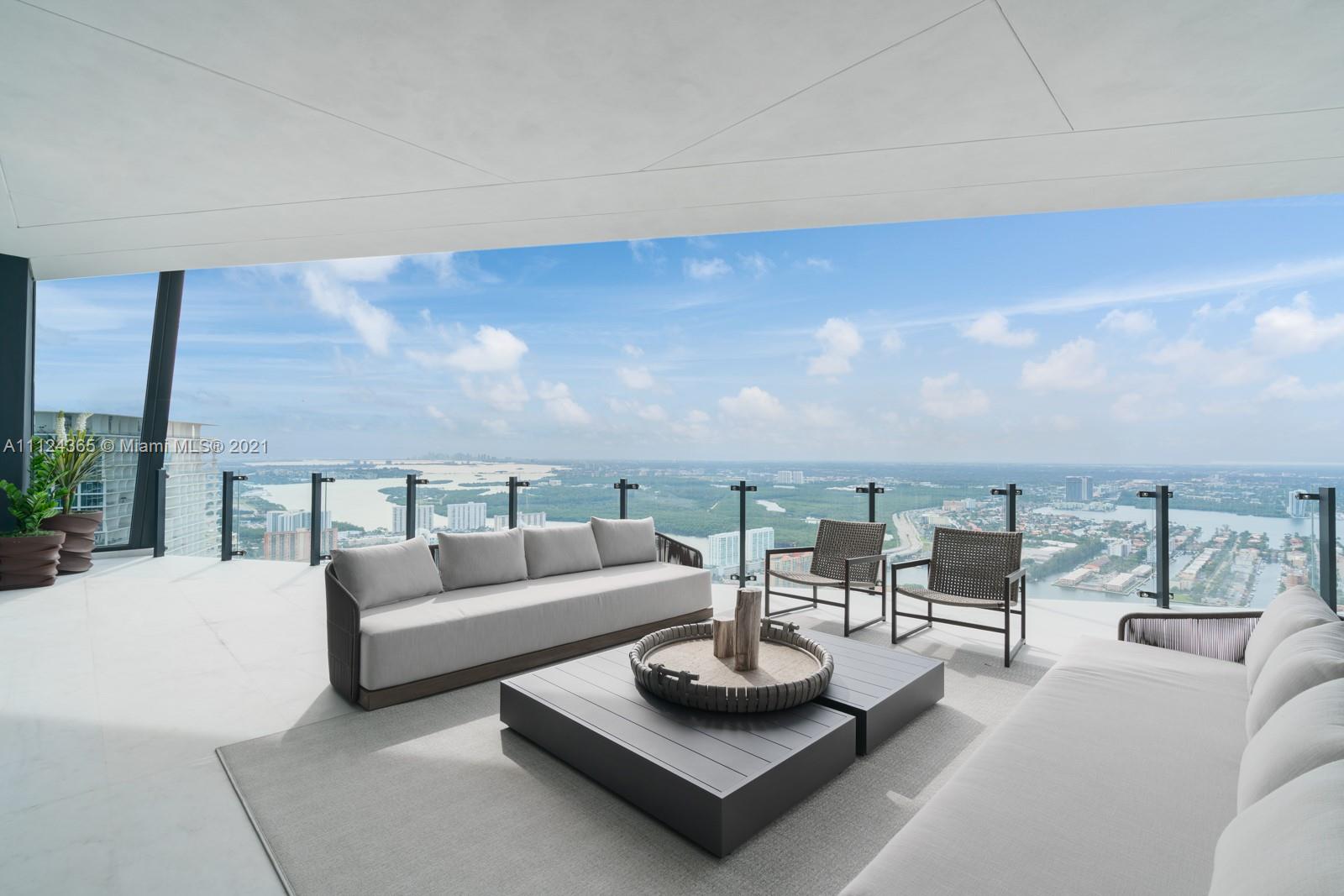 Aerial view of oceanfront penthouse villa in Miami, 17141 Collins Ave, for sale