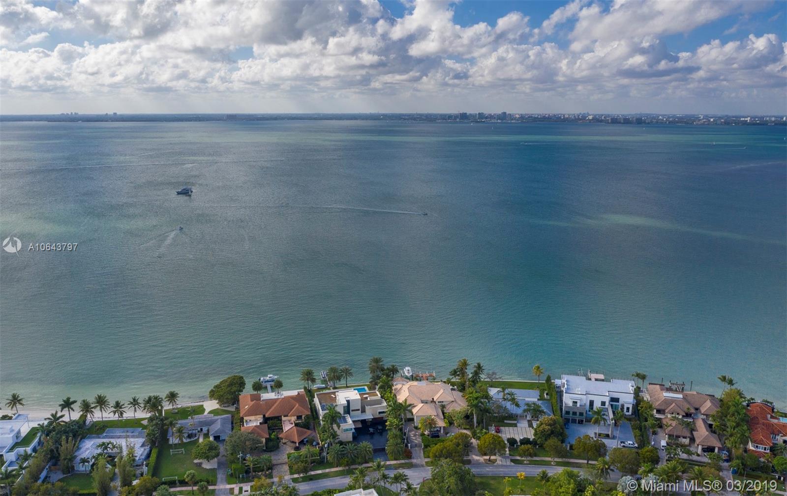 Aerial view of luxury Miami villa with pool and private dock at 350 Harbor Dr