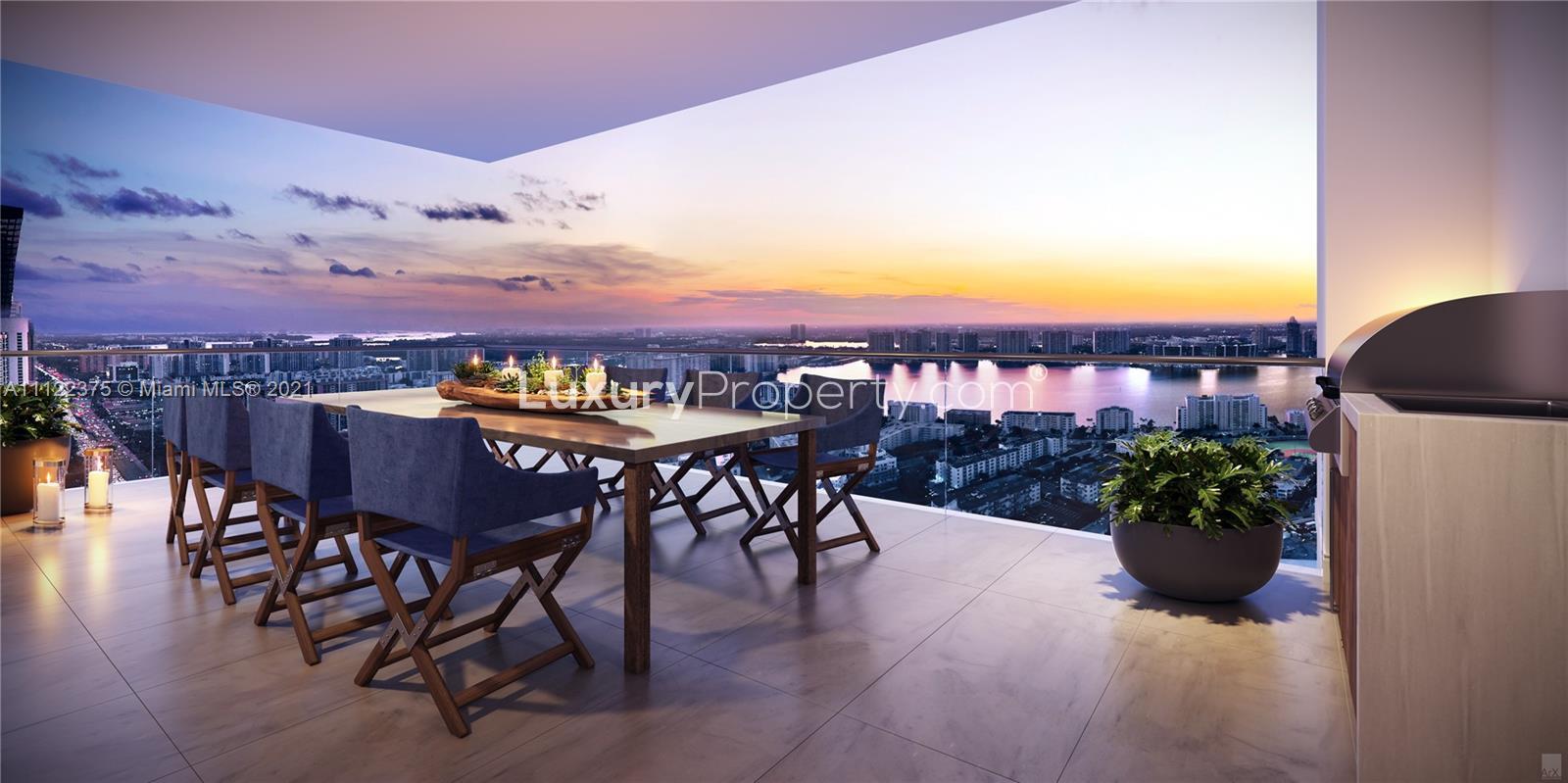 Luxurious marble bathroom in Miami waterfront villa, featuring modern fixtures and elegant design