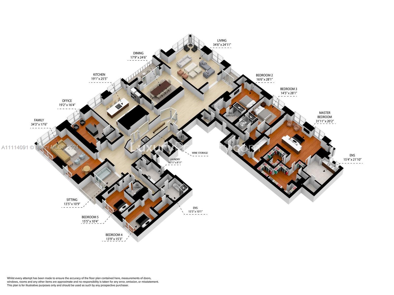 Aerial view of Miami's skyline near 1425 Brickell Ave, featuring luxury high-rise buildings