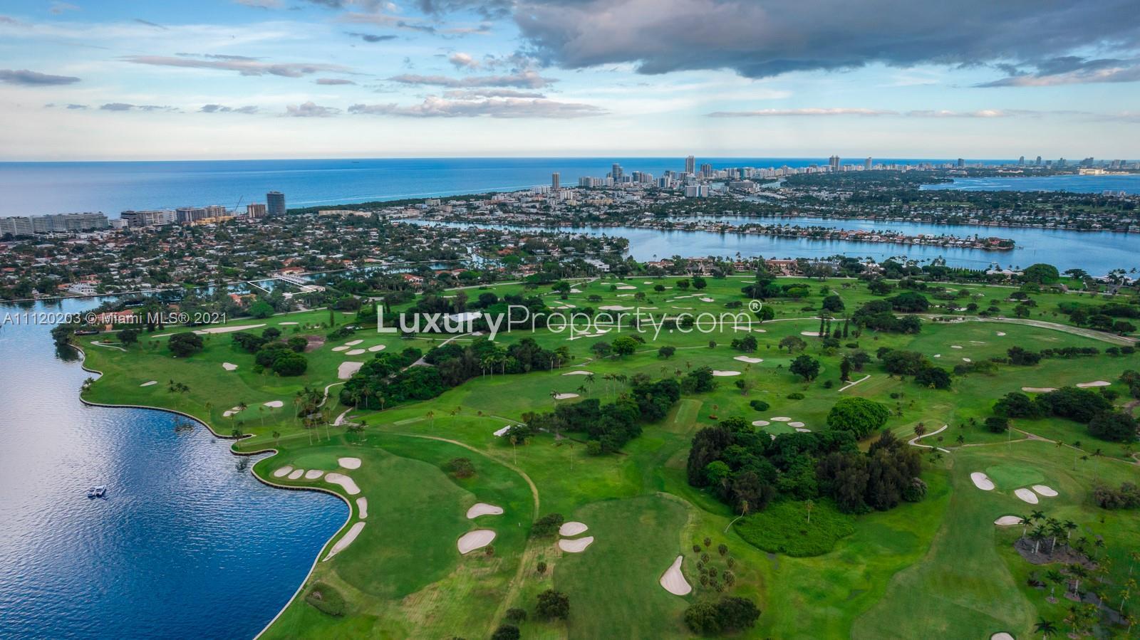 Aerial view of luxury villa at 37 Indian Creek Island Rd, Florida, near waterfront and golf course