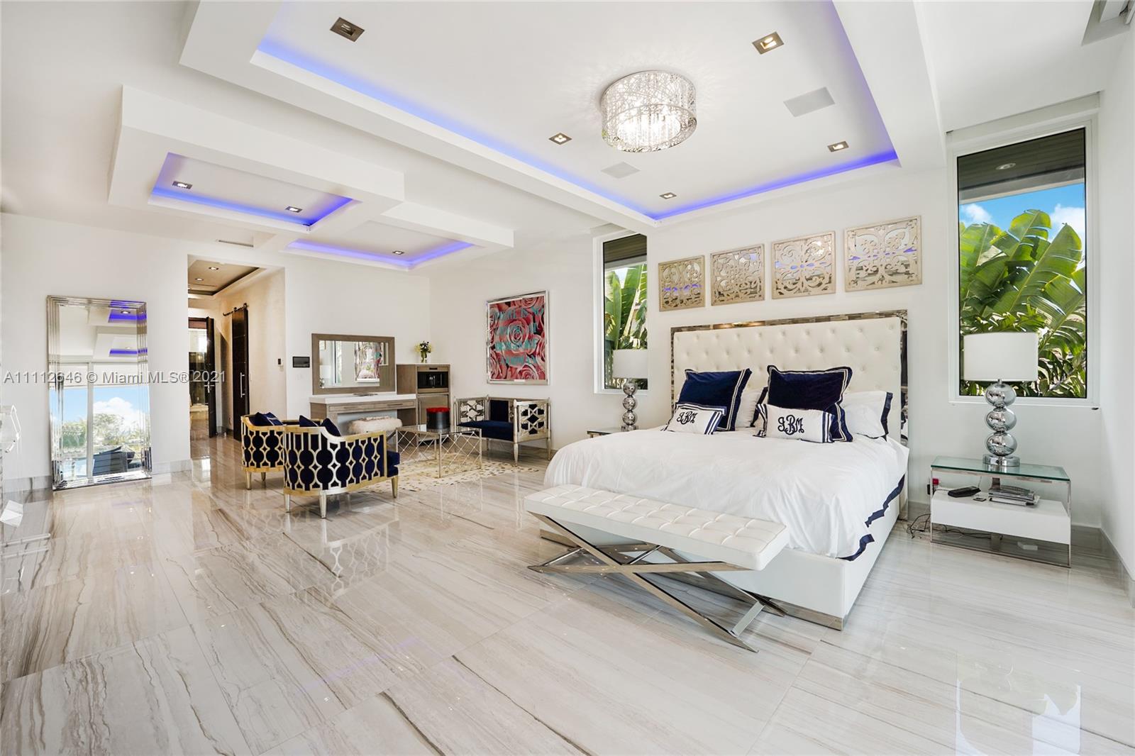 Luxurious marble bathroom in waterfront villa, Fort Lauderdale, with modern fixtures and elegant design
