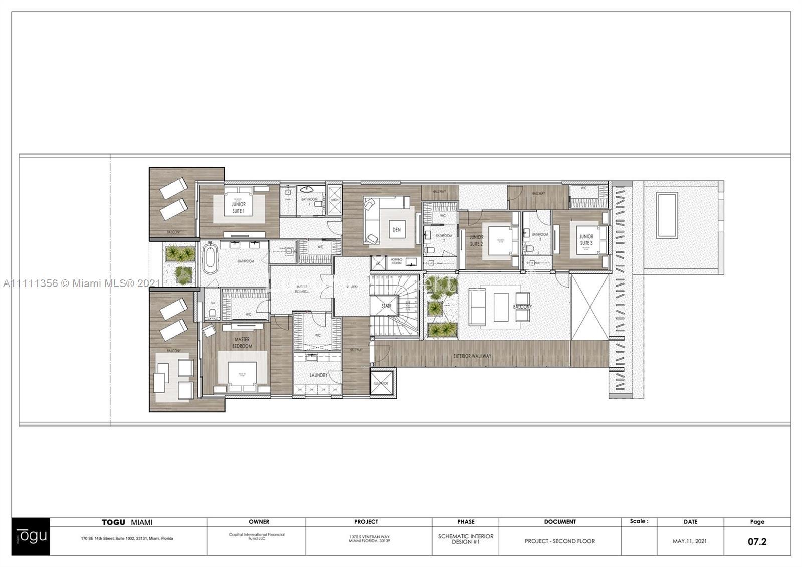 Floor plan of rooftop deck and infinity pool at Miami waterfront villa for sale
