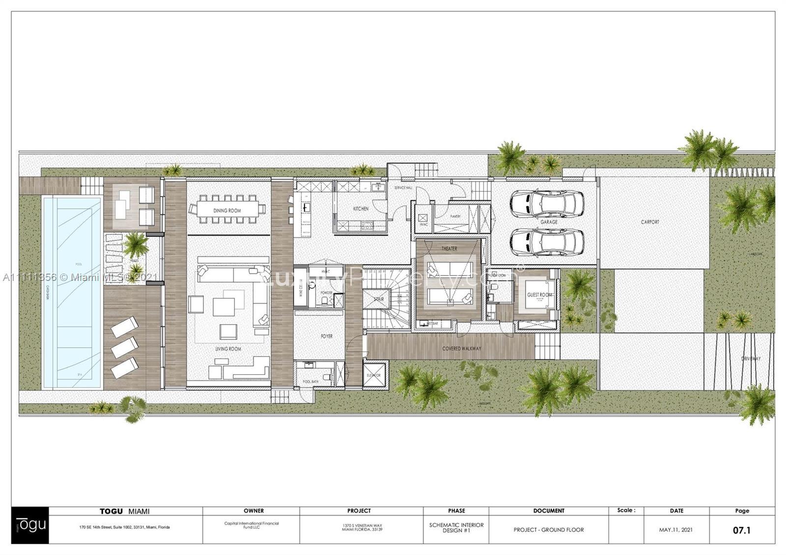 Floor plan of 6-bed waterfront villa for sale, 1370 S Venetian Way, Miami