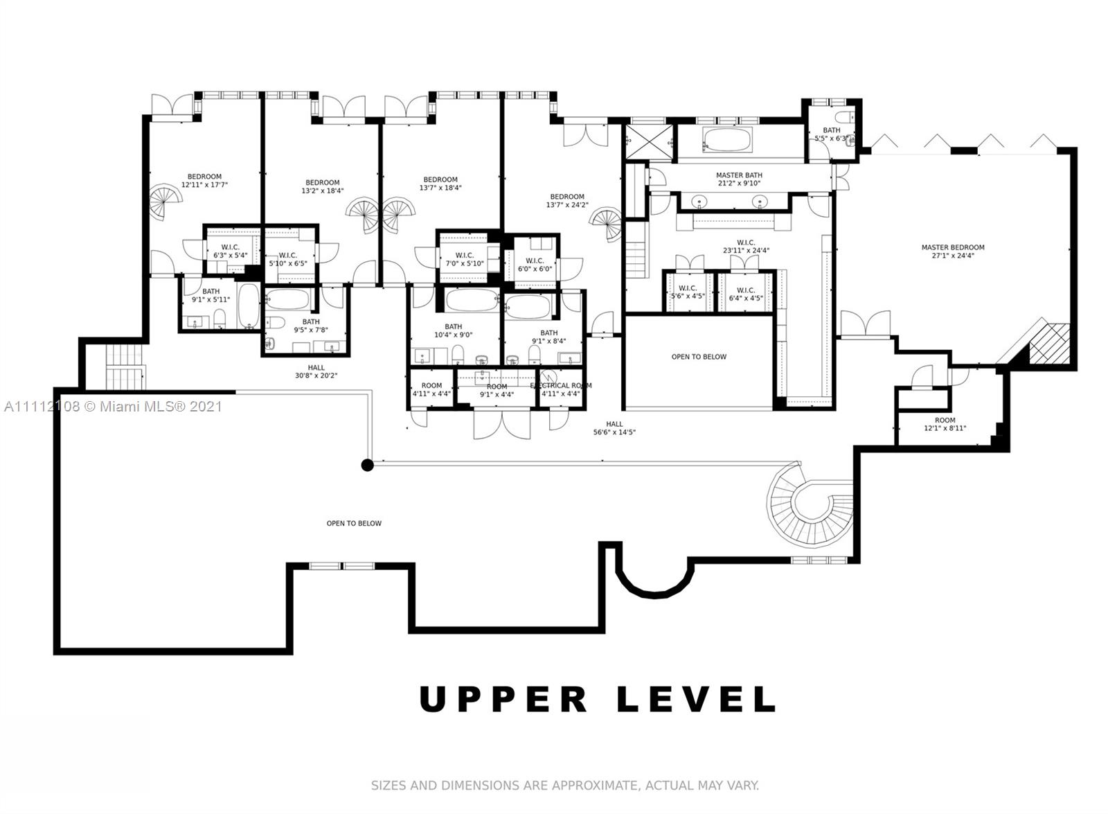 Floorplan of Miami Waterfront Home, 301 Casuarina Concourse, Bedroom Mezzanines Layout, Villa for Sale