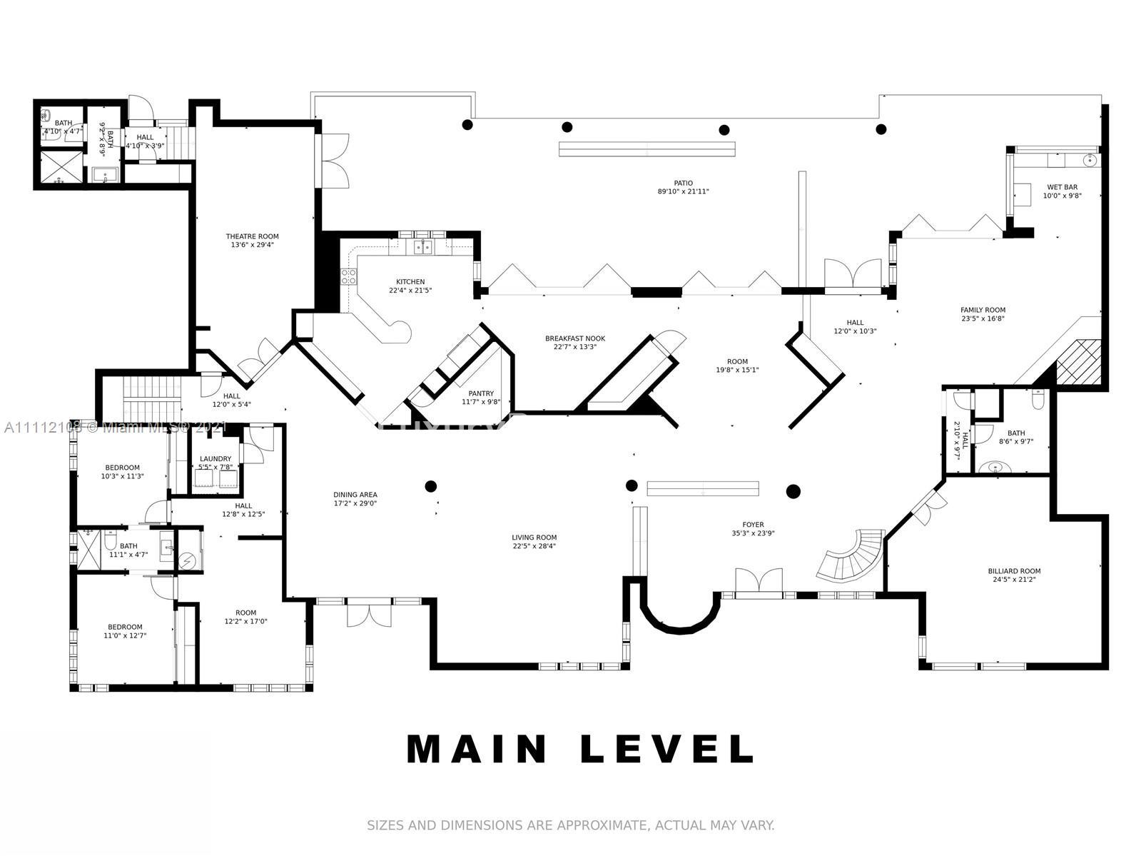N/A,Main level floor plan of Miami Waterfront Villa, 301 Casuarina Concourse, 7 bedrooms, 6 bathrooms