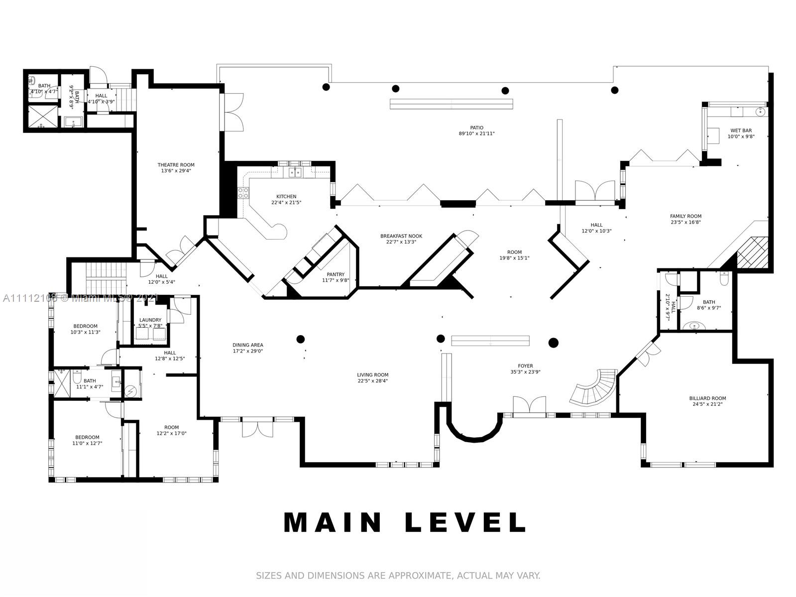 N/A,Main level floor plan of Miami Waterfront Villa, 301 Casuarina Concourse, 7 bedrooms, 6 bathrooms