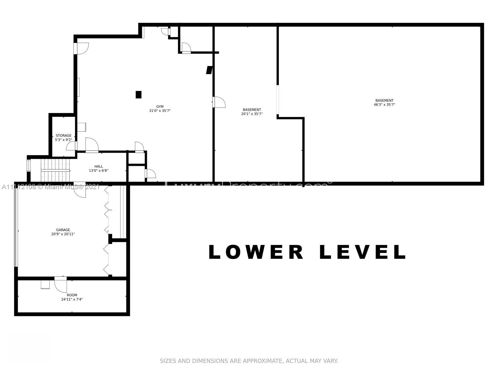 Upper level floor plan of Miami waterfront villa with 7 bedrooms and 6 bathrooms